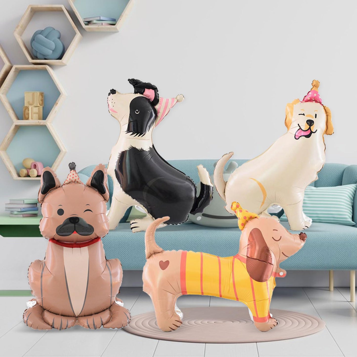 YiYou 4D Standing Puppy Foil Balloons - 4-Pack Self-Standing Dog Theme Party Decor