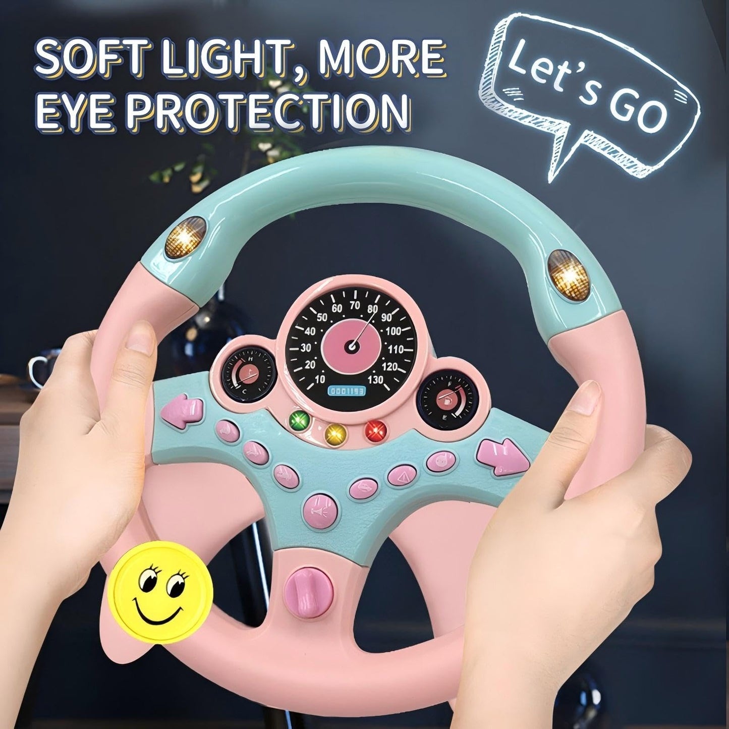 YIYZAOF Kids Steering Wheel Toy for Car Backseat – Light, Music, Suction Base – Pink