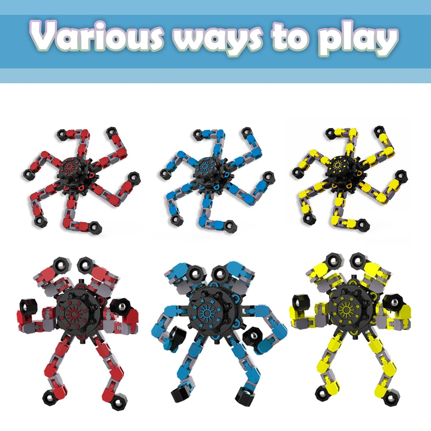 YIZER Valentines Transformable Fidget Spinners – 6-Pack Sensory Chain Toys