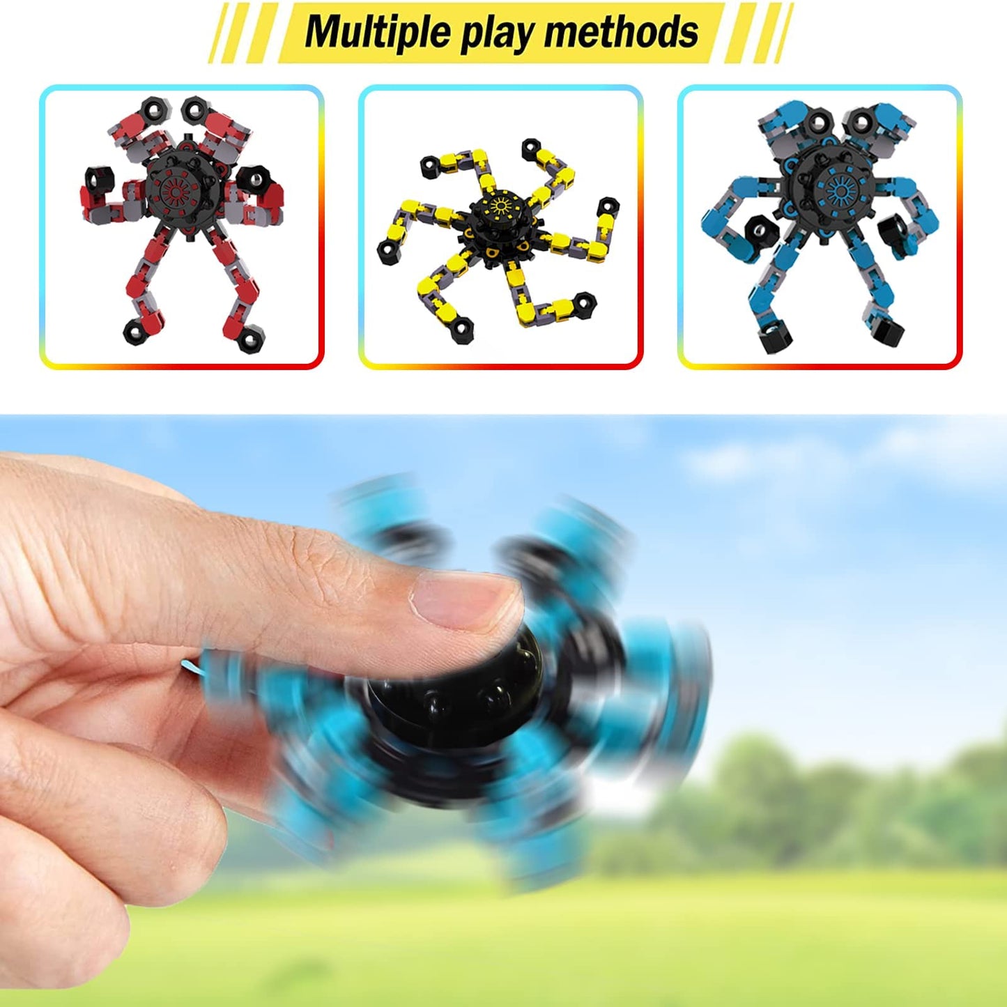YIZER Valentines Transformable Fidget Spinners – 6-Pack Sensory Chain Toys
