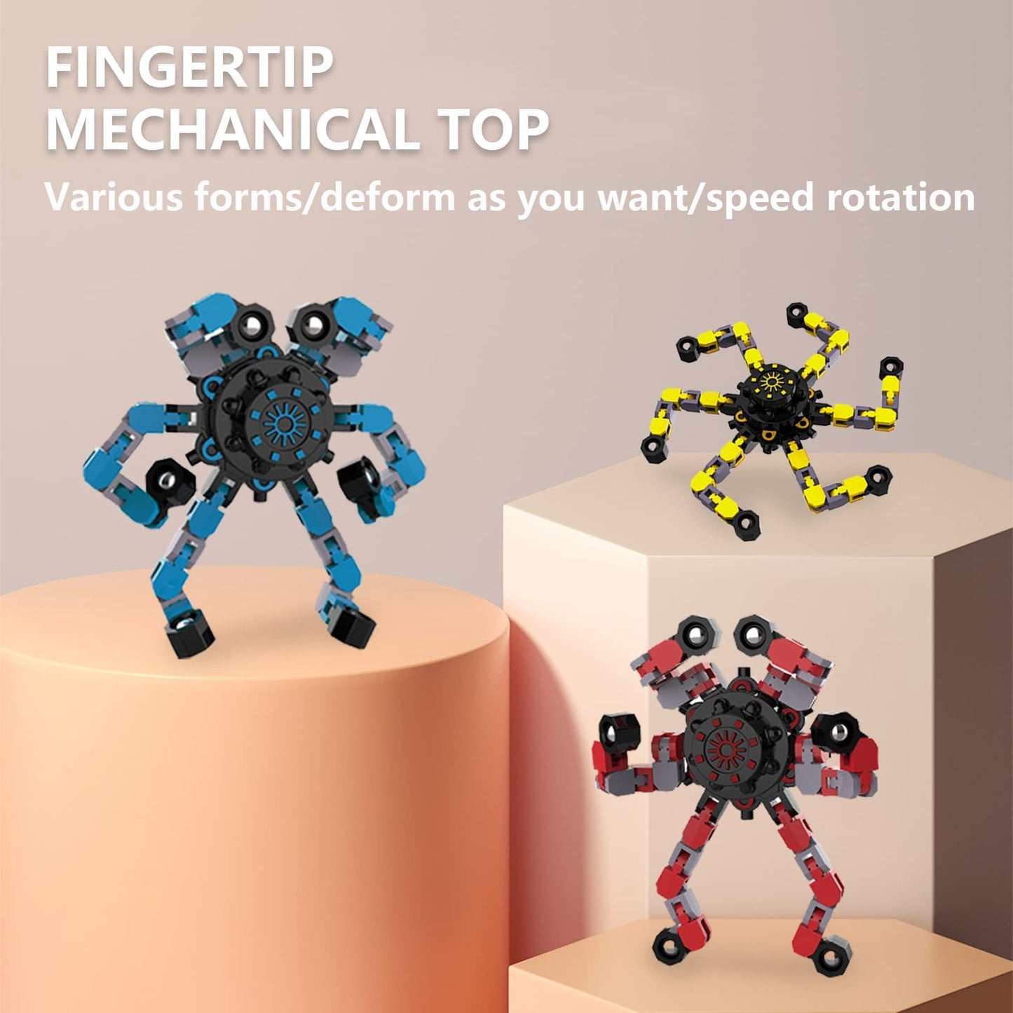 YIZER Valentines Transformable Fidget Spinners - 3PCS Sensory DIY Robot Toys