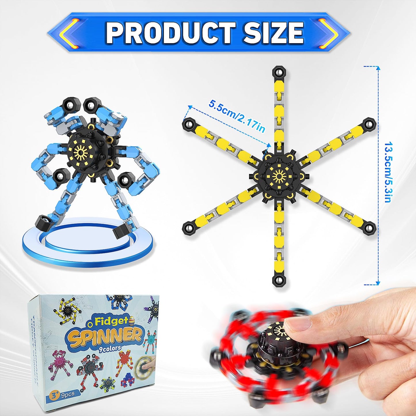 YIZER Valentines Transformable Fidget Spinners – 9-Piece Sensory Toys
