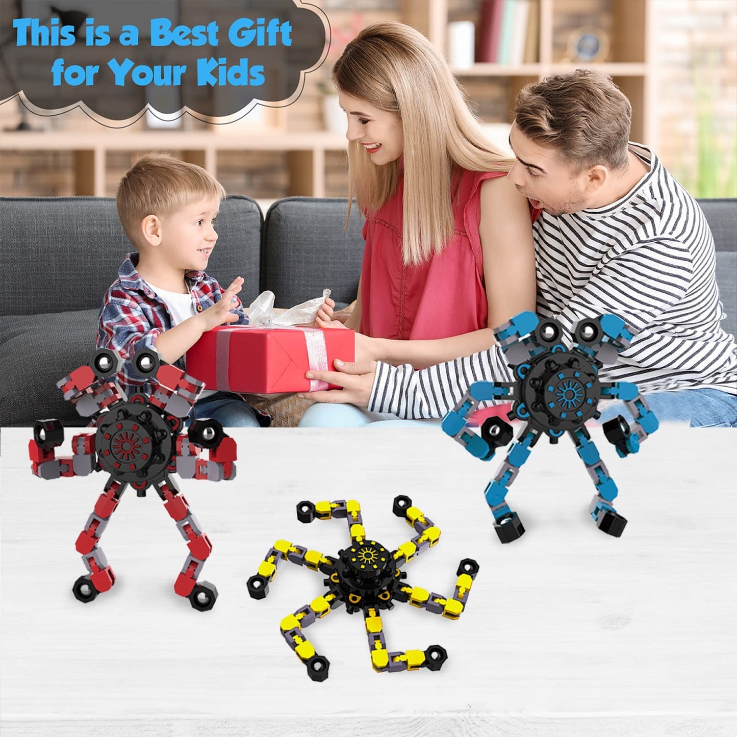YIZER Valentines Transformable Fidget Spinners – 6-Pack Sensory Chain Toys