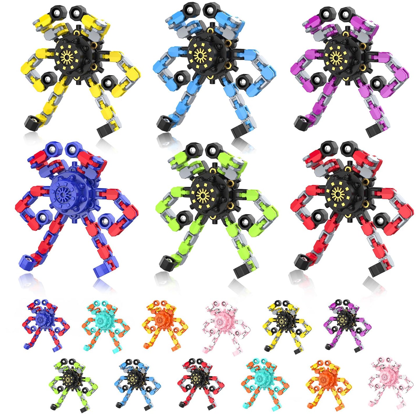 YIZER Valentines Transformable Fidget Spinners – 18Pcs Sensory Toy Set for Creative Play