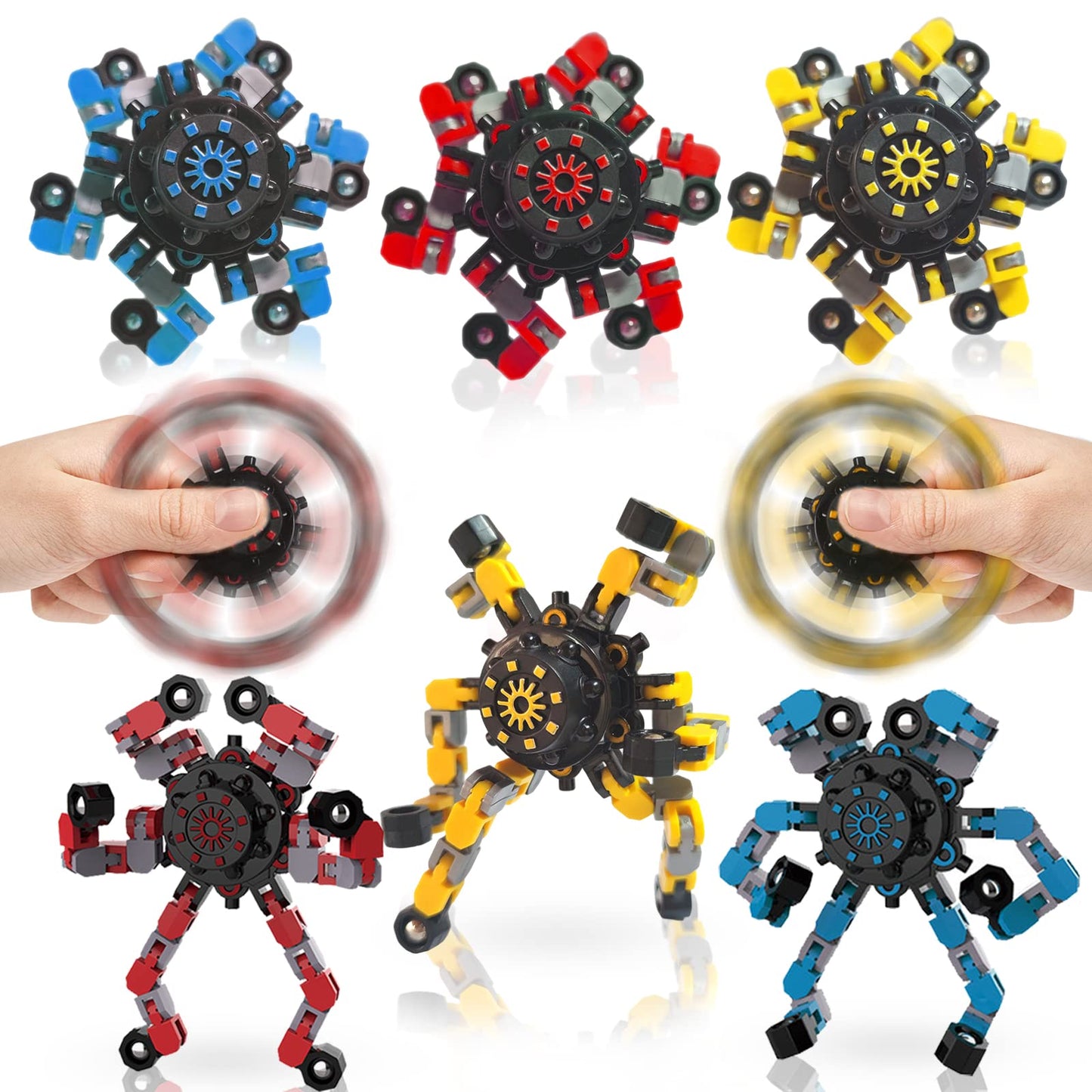 YIZER Valentines Transformable Fidget Spinners – 6-Pack Sensory Chain Toys