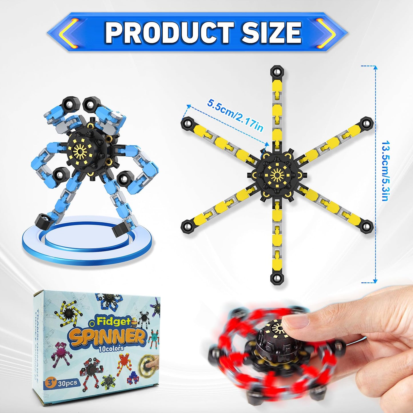 YIZER Valentines Transformable Fidget Spinners – 30PCS Sensory Chain Spinner