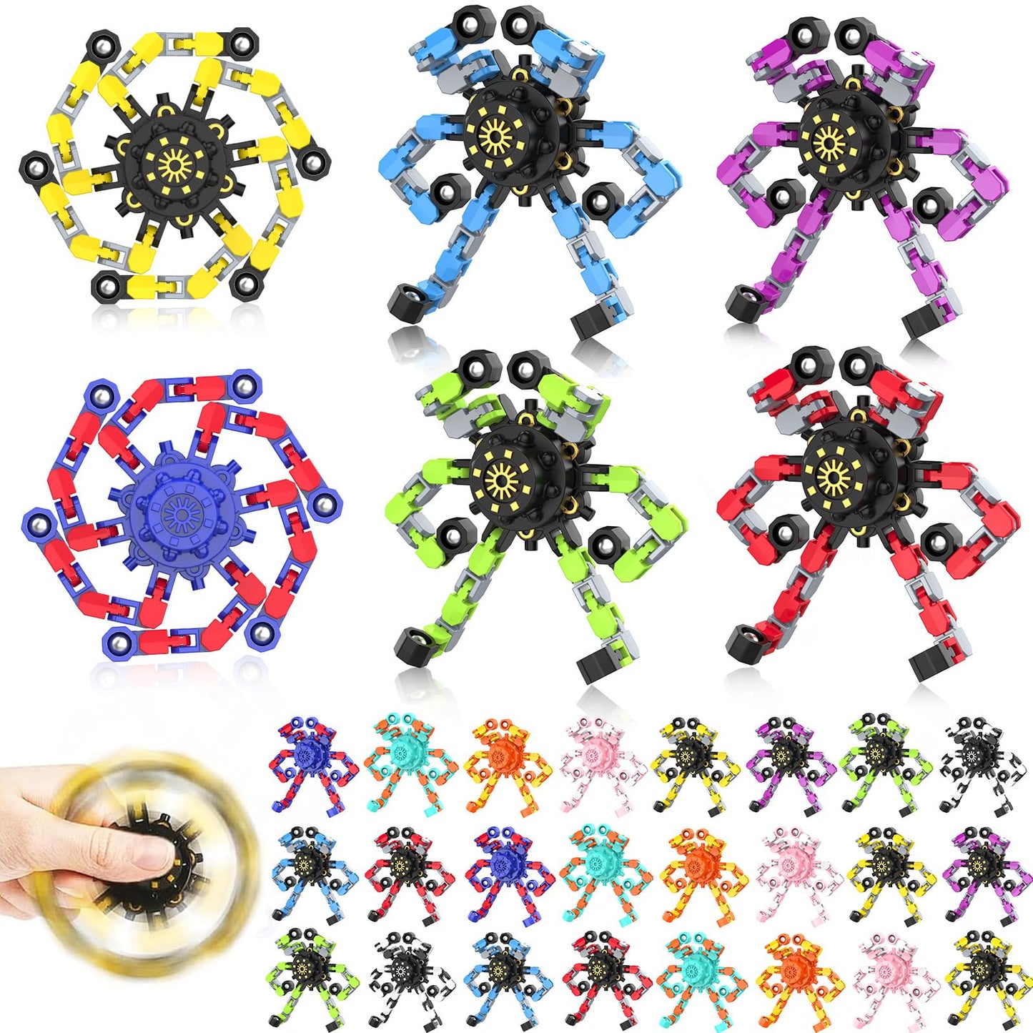 YIZER Valentines Transformable Fidget Spinners – 30PCS Sensory Chain Spinner