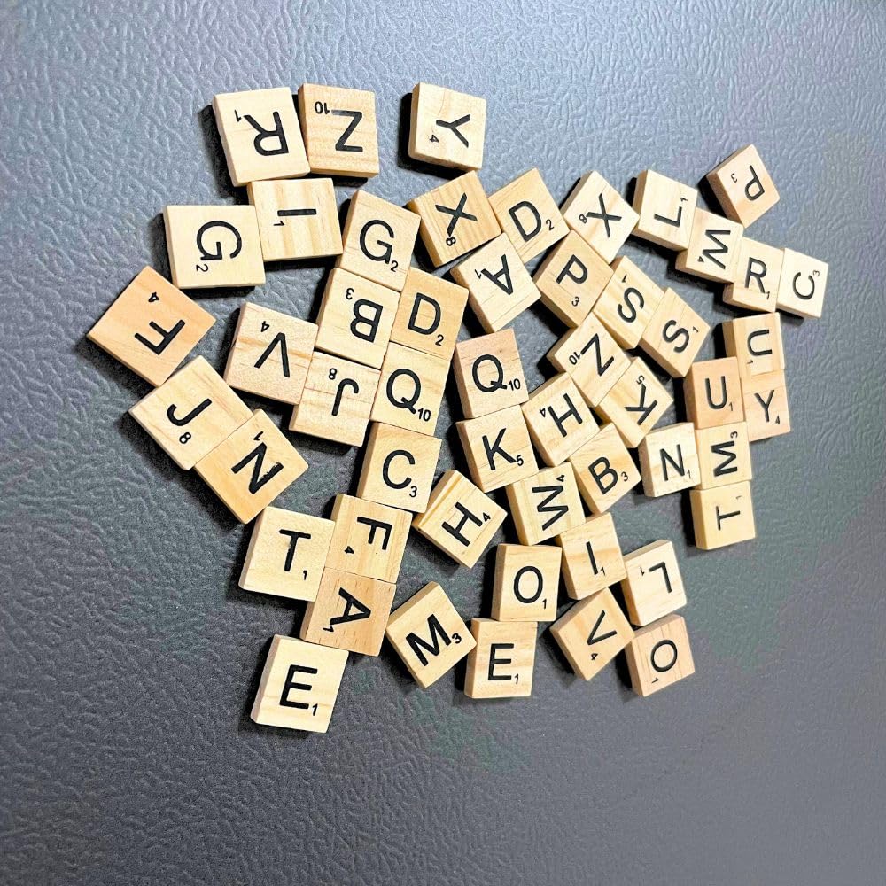 YJ PREMIUMS 52-Pc Wood Magnetic Letter Tiles: Fridge & Office Display