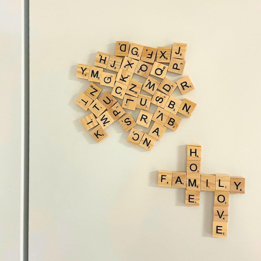 YJ PREMIUMS 52-Pc Wood Magnetic Letter Tiles: Fridge & Office Display