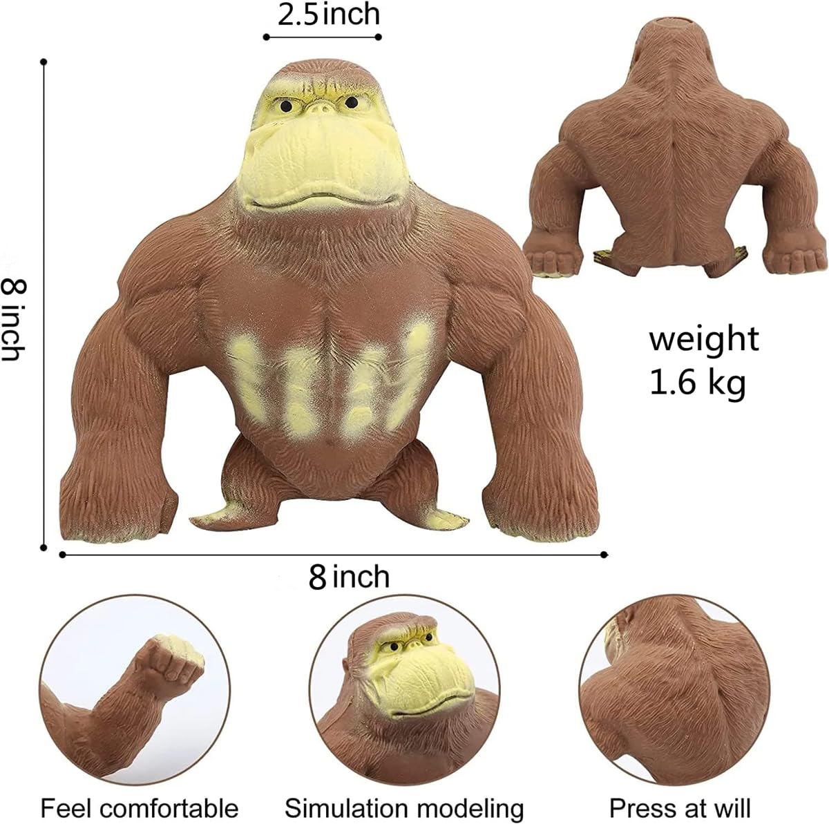 YJHWLF Stretchy Glue-Sand Filled Rubber Gorilla Toy – Squeezable Decompression Play (Gorilla-L)