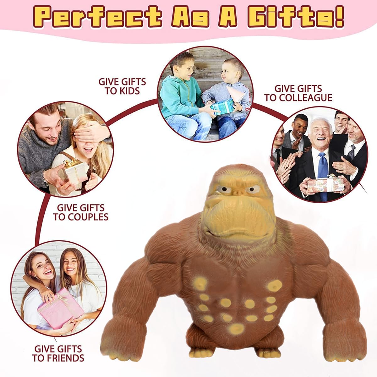 YJHWLF Stretchy Glue-Sand Filled Rubber Gorilla – Decompression Toy, Stress-Relief Squishy Monkey