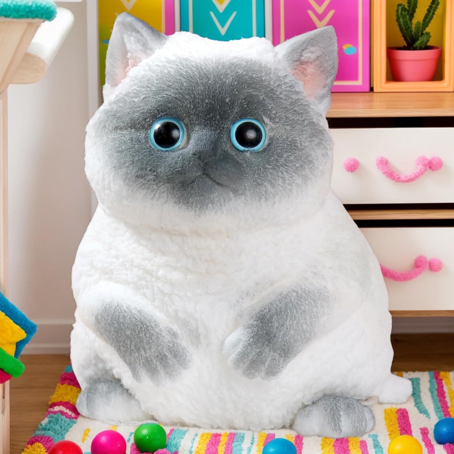 YJPPDD Big Taba Squishy Cat — Handmade Stress Relief Toy for Adults & Kids | Cute Soft Siamese-Inspired Desk Companion