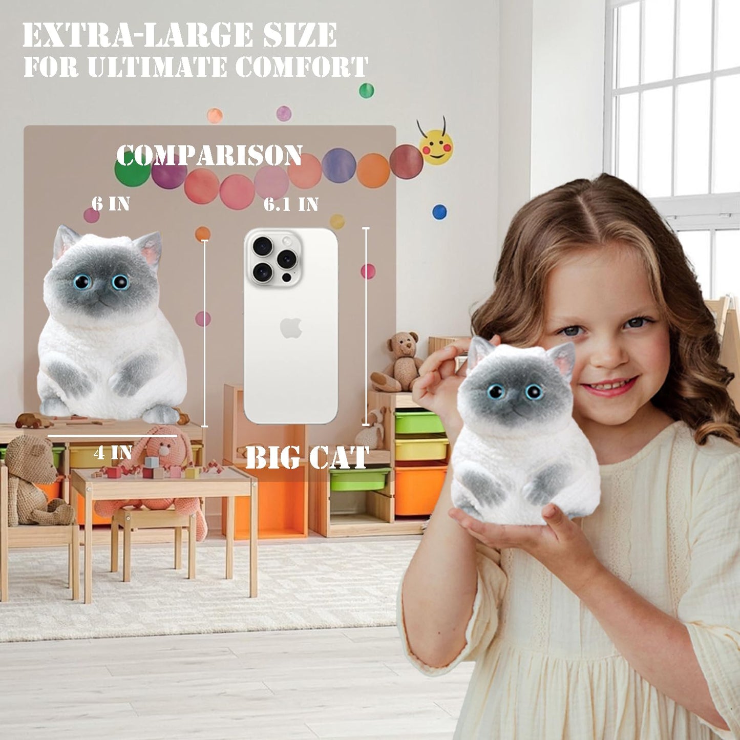 YJPPDD Big Taba Squishy Cat — Handmade Stress Relief Toy for Adults & Kids | Cute Soft Siamese-Inspired Desk Companion