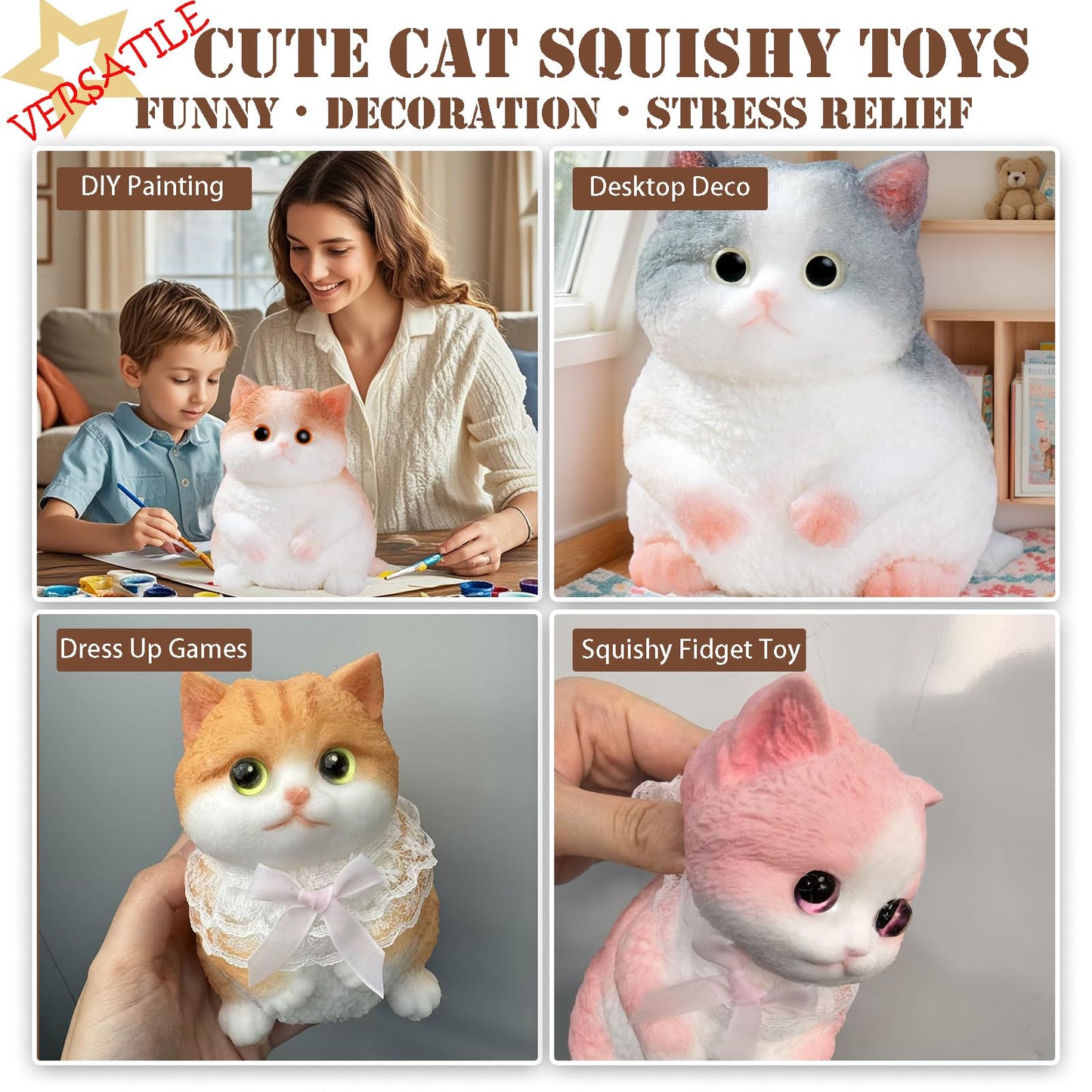 YJPPDD Big Taba Squishy Cat — Handmade Stress Relief Toy for Adults & Kids | Cute Soft Siamese-Inspired Desk Companion
