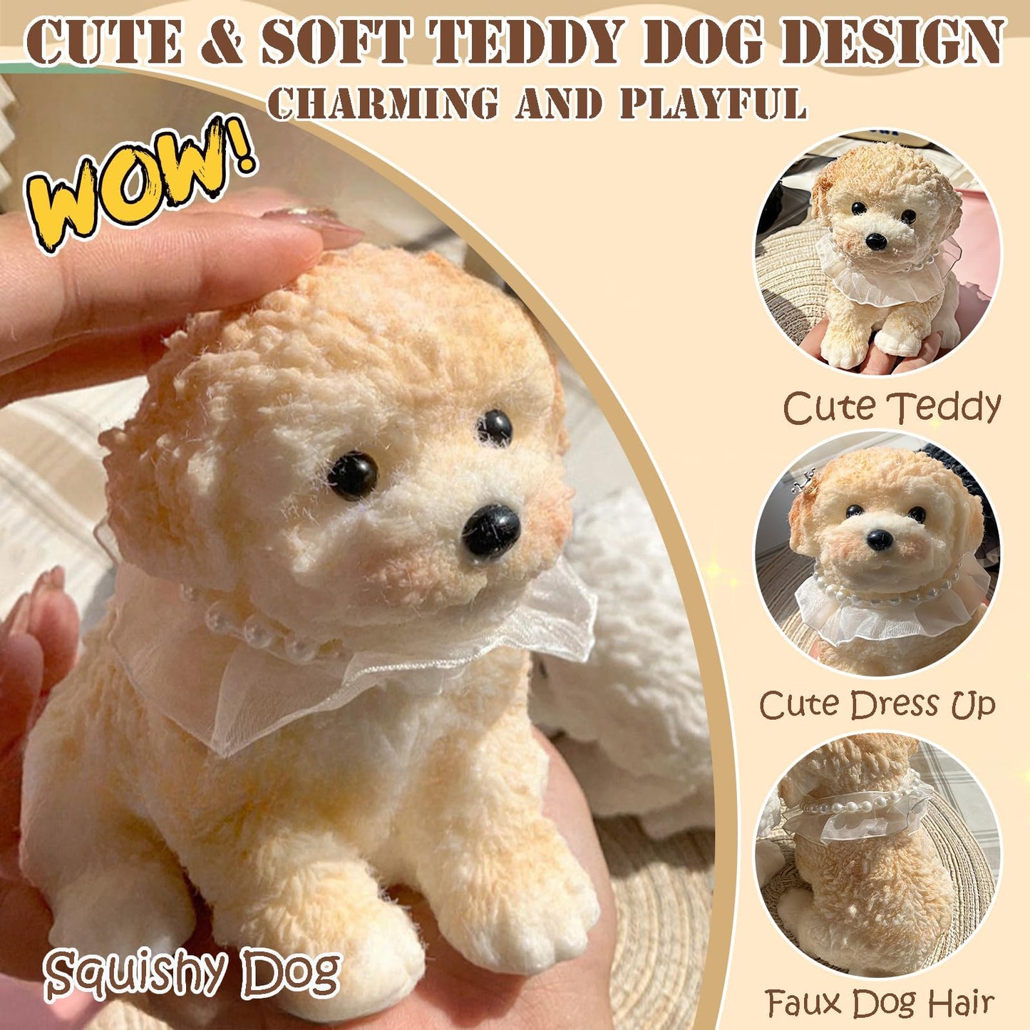 YJPPDD Big Taba Squishy Dog – Cream Color Stress Relief Toy for Adults & Kids