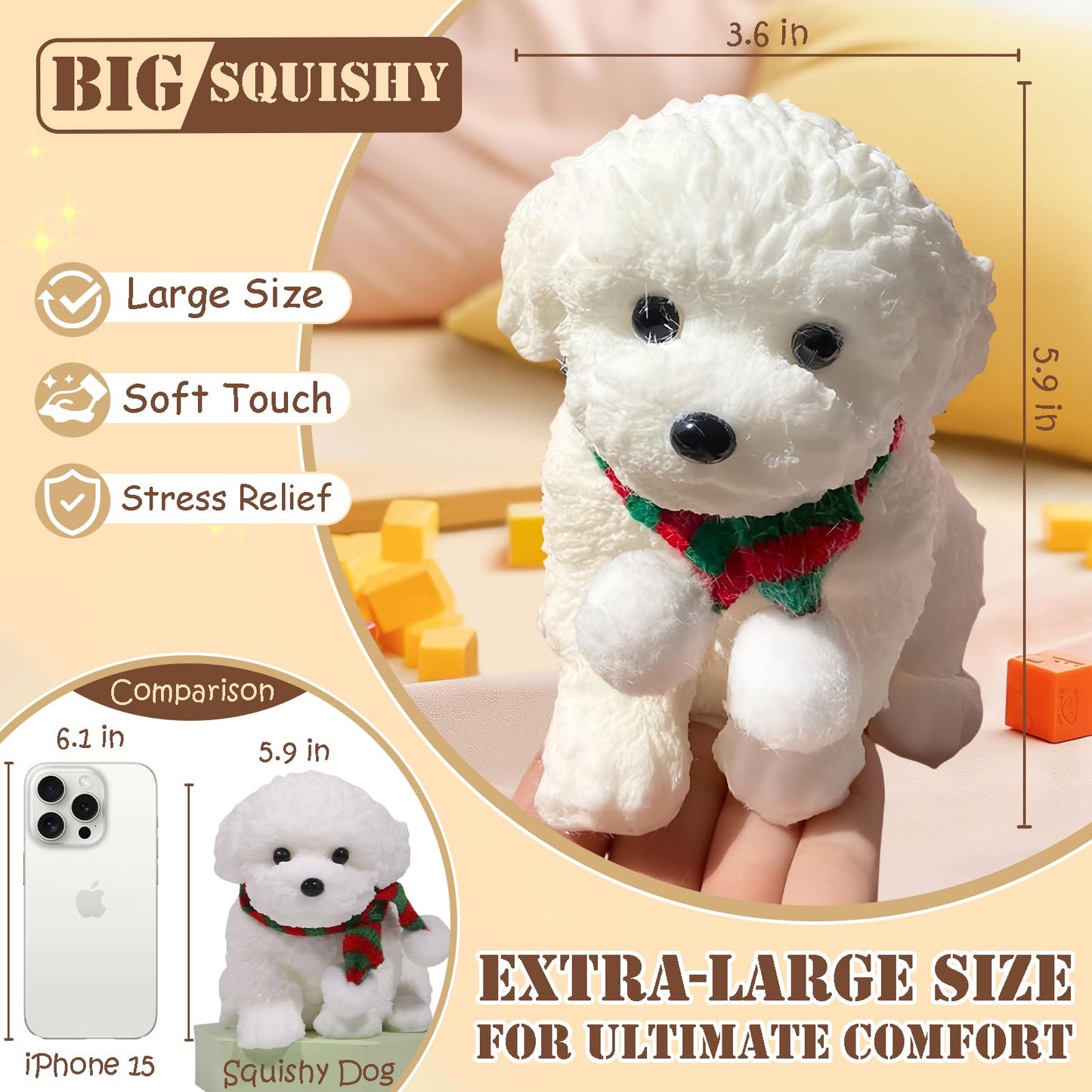YJPPDD Big Taba Squishy Dog – Extra-Large Soft Stress Relief Toy (White Teddy)