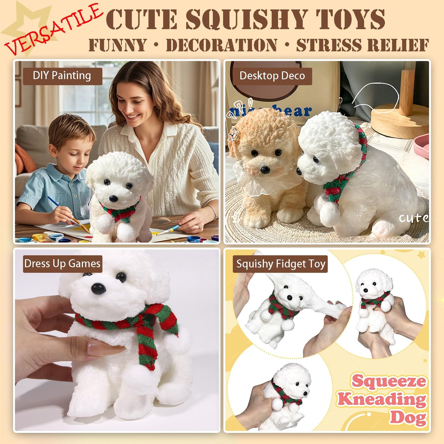 YJPPDD Big Taba Squishy Dog – Extra-Large Soft Stress Relief Toy (White Teddy)