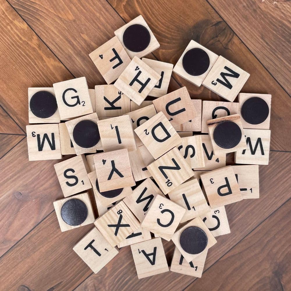 YJ PREMIUMS 100-Pc Wood Magnetic Letter Tiles — Large Alphabet Magnets for Fridge & Wall