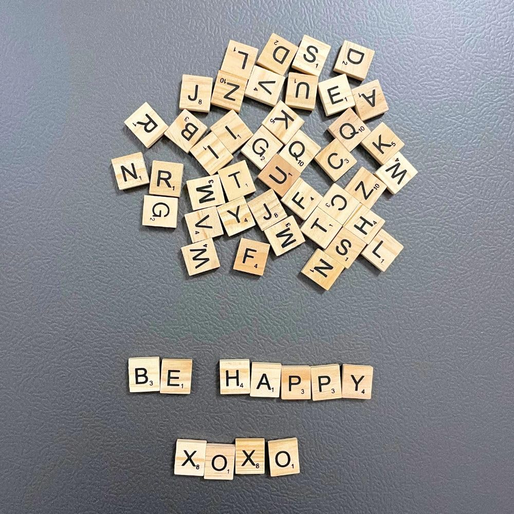YJ PREMIUMS 100-Pc Wood Magnetic Letter Tiles — Large Alphabet Magnets for Fridge & Wall