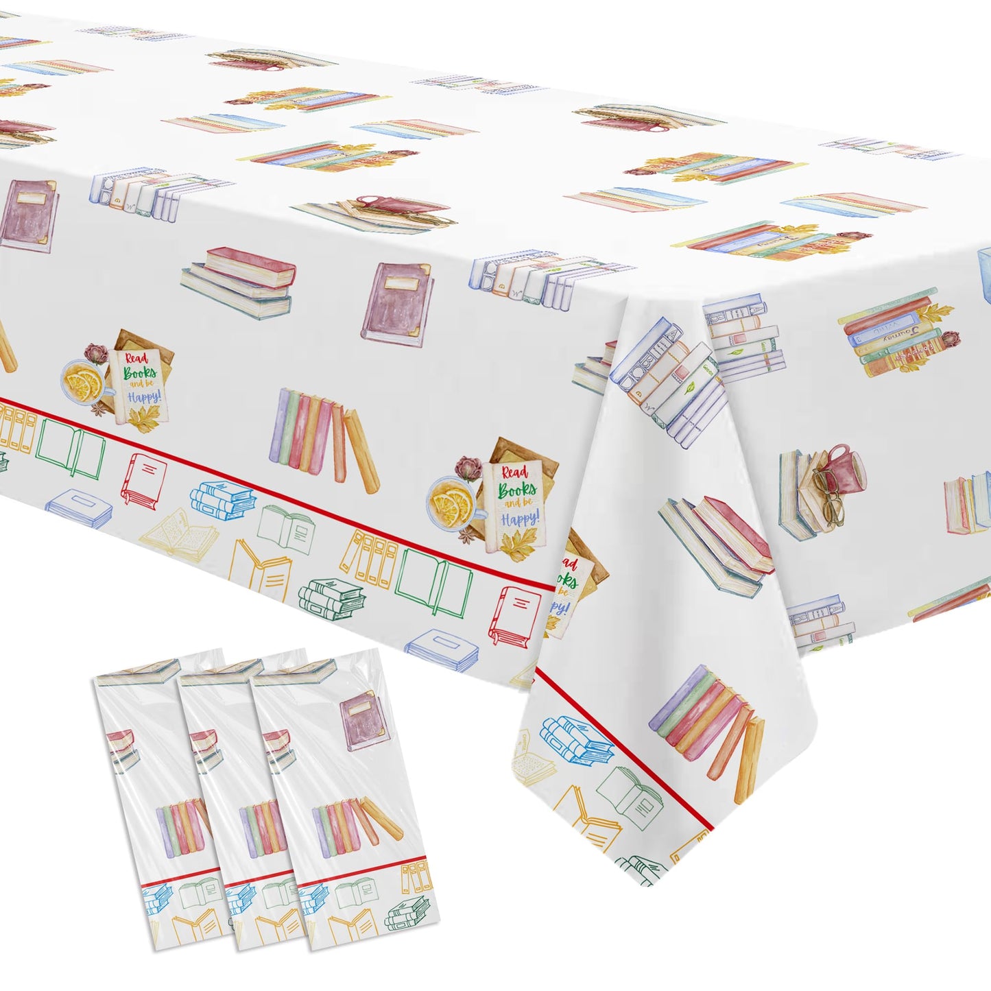 YJRJSC Book Themed Party Tablecloth - 3 Pcs, 54x108 in, Disposable Library Reading Theme