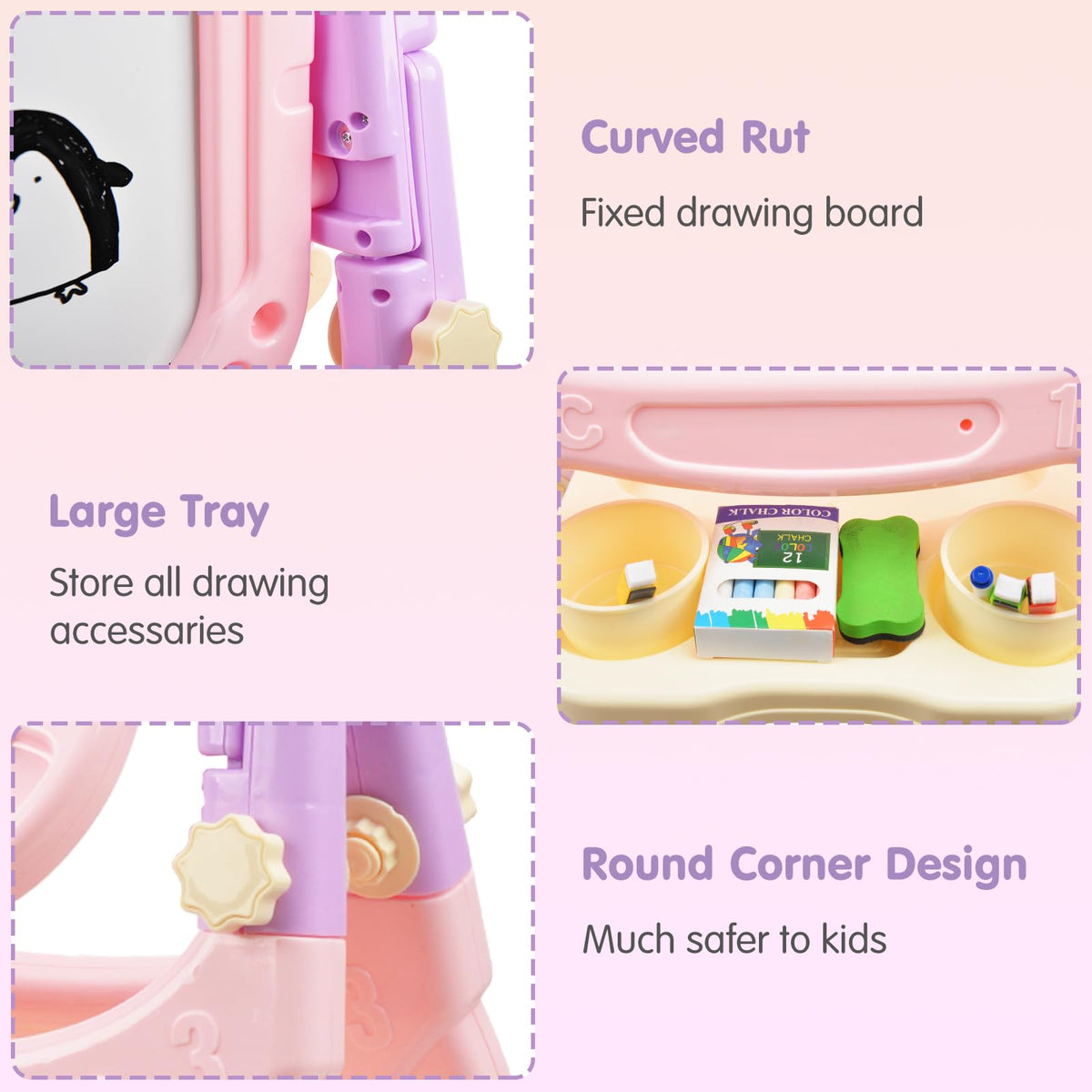 Ylovetoys Kids Art Easel – Adjustable Double-Sided Whiteboard & Chalkboard (Pink)
