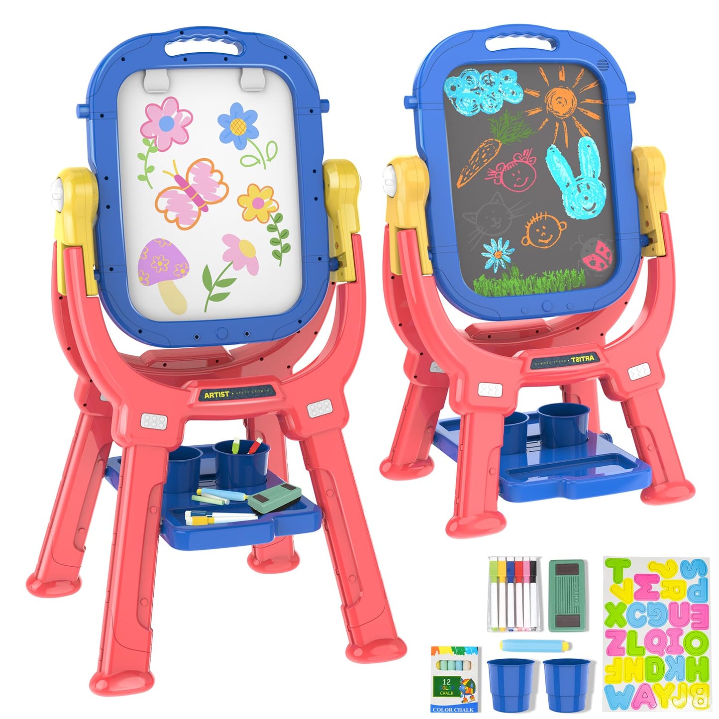 Ylovetoys Easel for Kids - Adjustable, Double-Sided Magnetic Easel with Painting Accessories