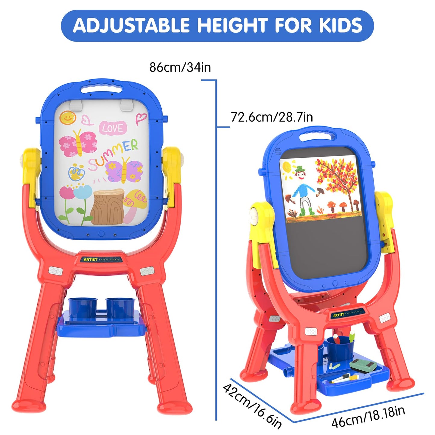 Ylovetoys Easel for Kids - Adjustable, Double-Sided Magnetic Easel with Painting Accessories