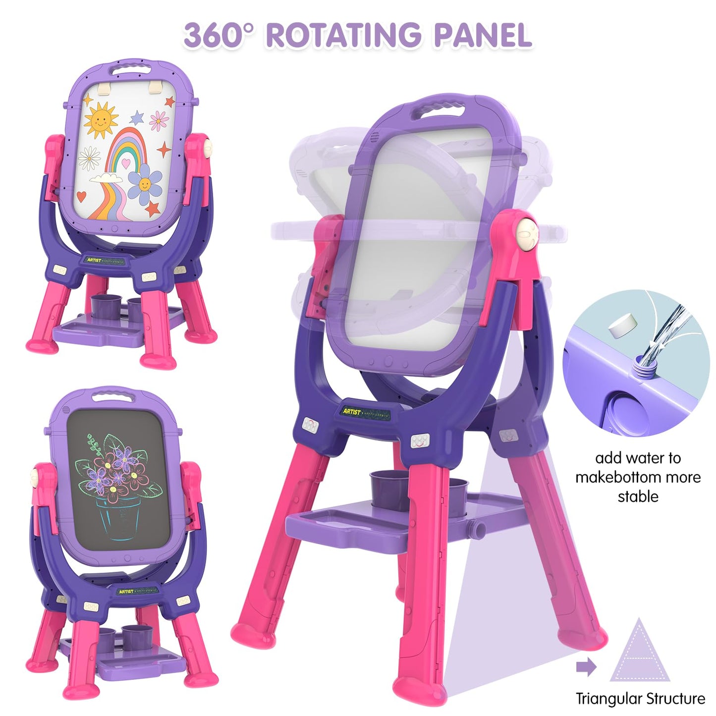 Ylovetoys Adjustable Magnetic Double-Sided Easel for Kids - Purple-Red