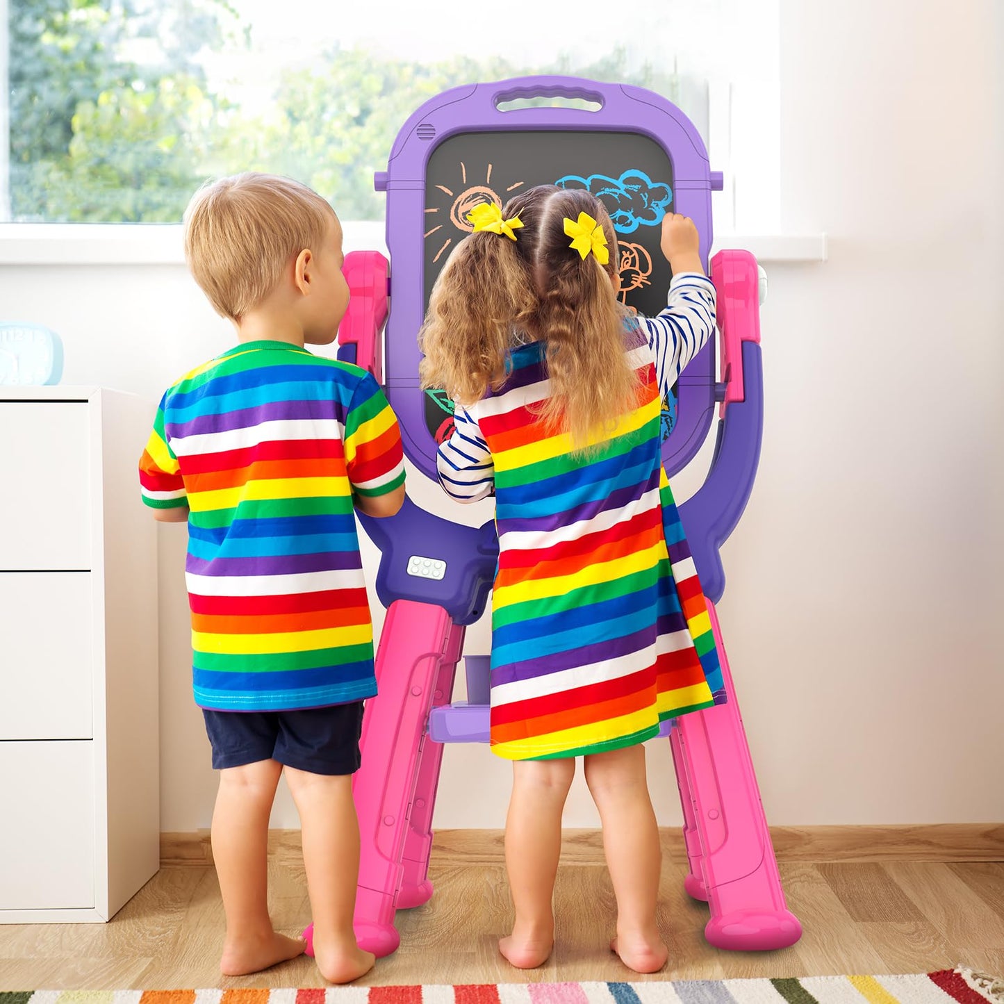 Ylovetoys Adjustable Magnetic Double-Sided Easel for Kids - Purple-Red