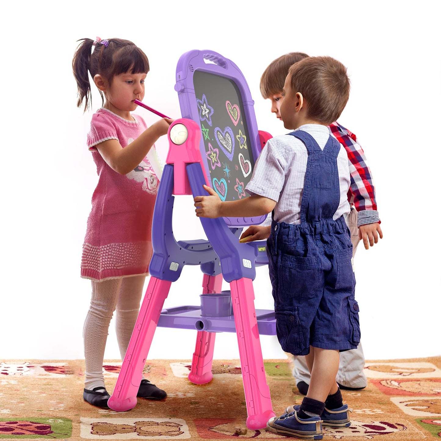 Ylovetoys Adjustable Magnetic Double-Sided Easel for Kids - Purple-Red