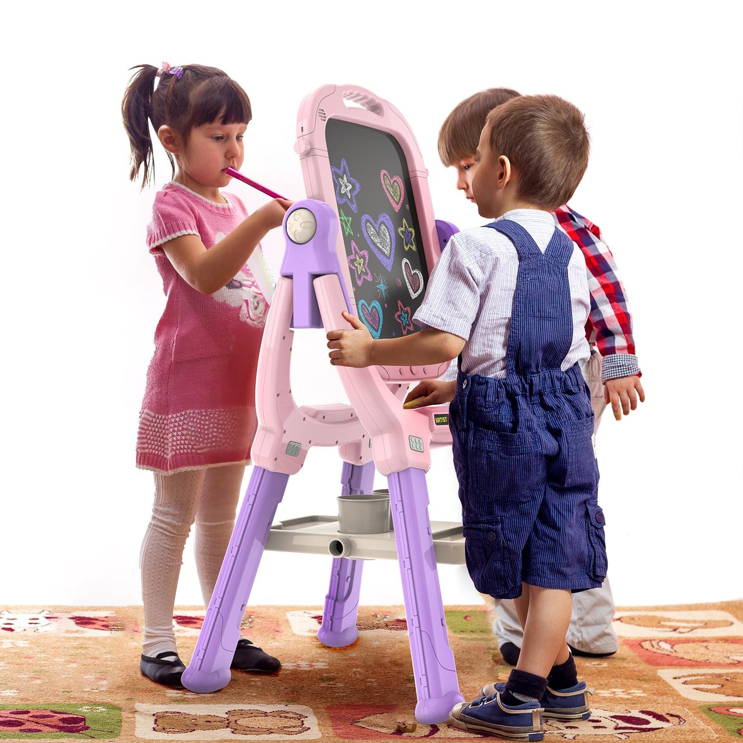 Ylovetoys Adjustable Kids Easel – Double-Sided Magnetic Art Easel with Accessories | 360° Rotating Studio | Gift for Ages 3+