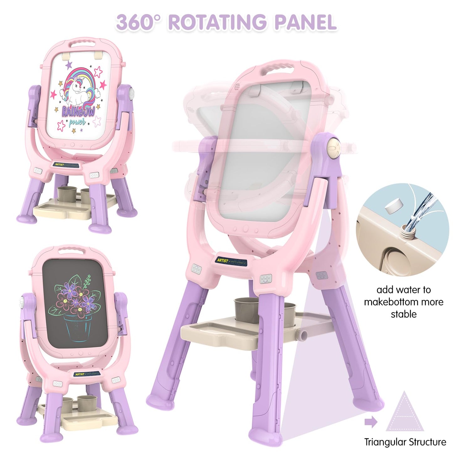 Ylovetoys Adjustable Kids Easel – Double-Sided Magnetic Art Easel with Accessories | 360° Rotating Studio | Gift for Ages 3+