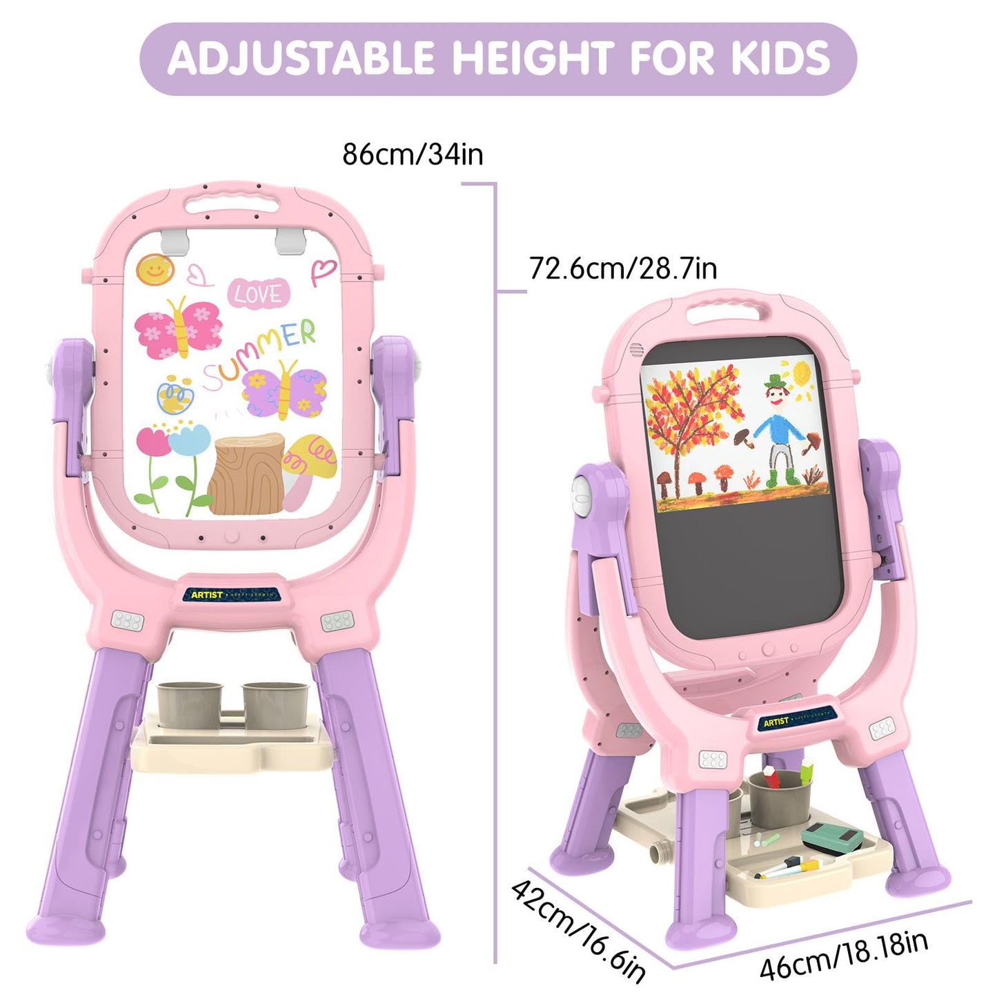 Ylovetoys Adjustable Kids Easel – Double-Sided Magnetic Art Easel with Accessories | 360° Rotating Studio | Gift for Ages 3+