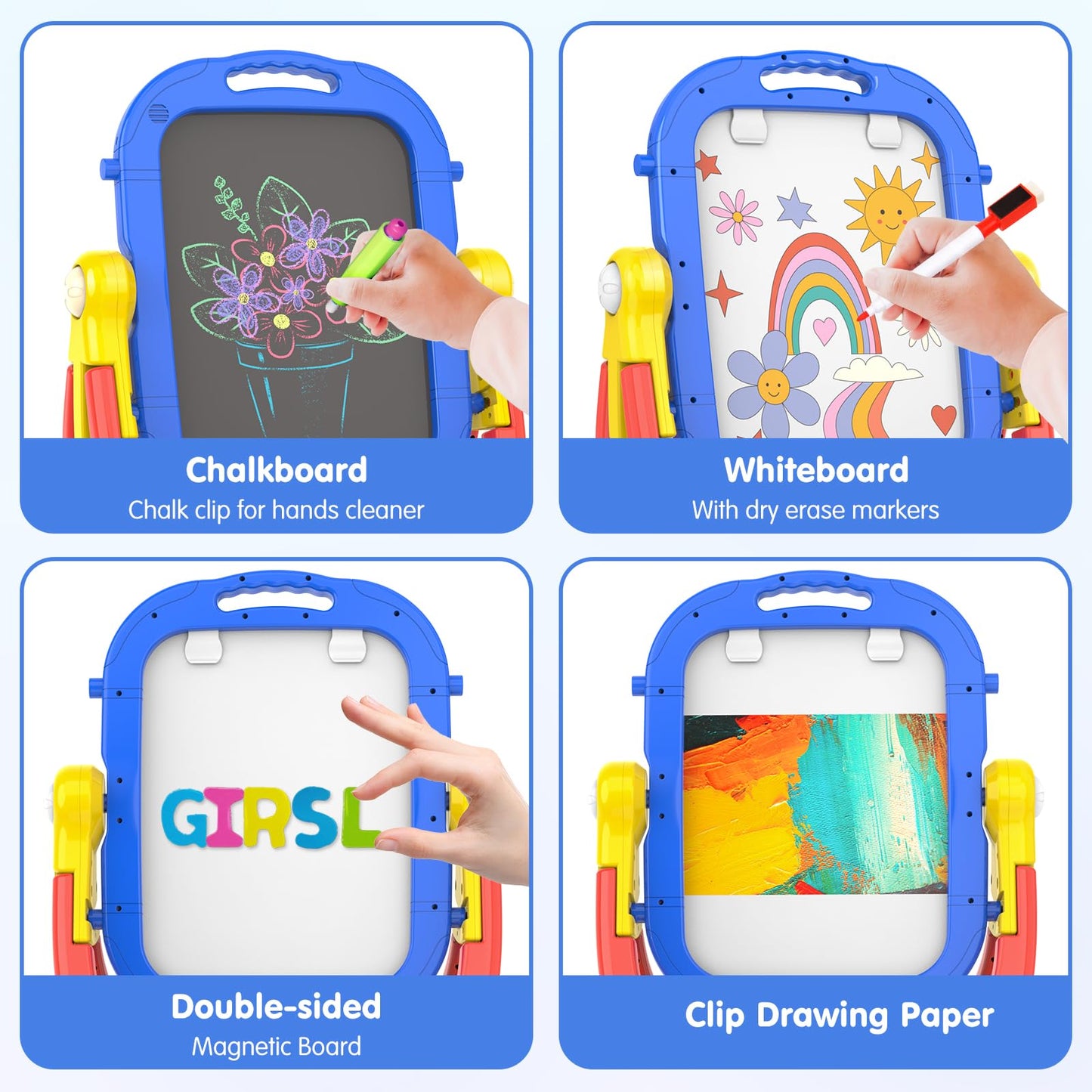 Ylovetoys Easel for Kids - Adjustable, Double-Sided Magnetic Easel with Painting Accessories