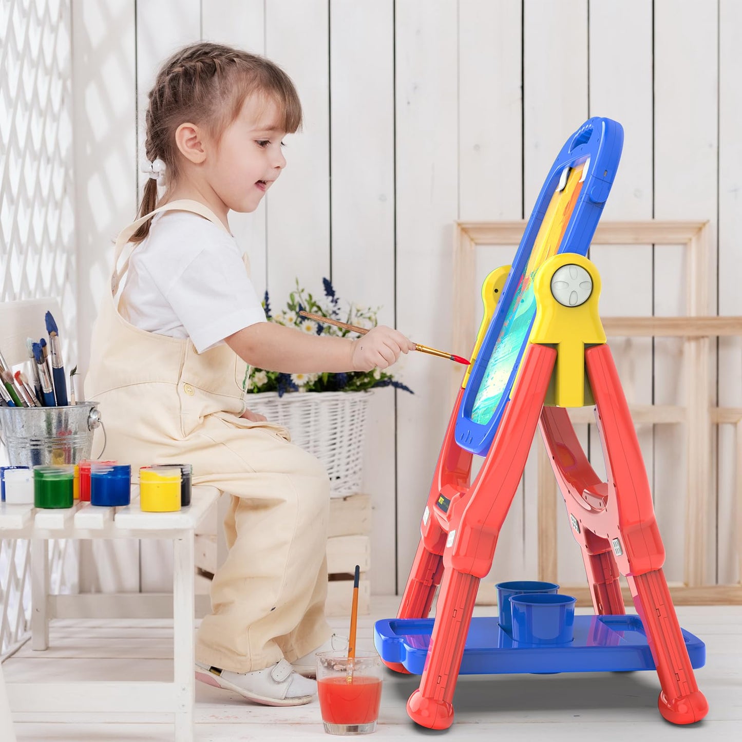 Ylovetoys Easel for Kids - Adjustable, Double-Sided Magnetic Easel with Painting Accessories