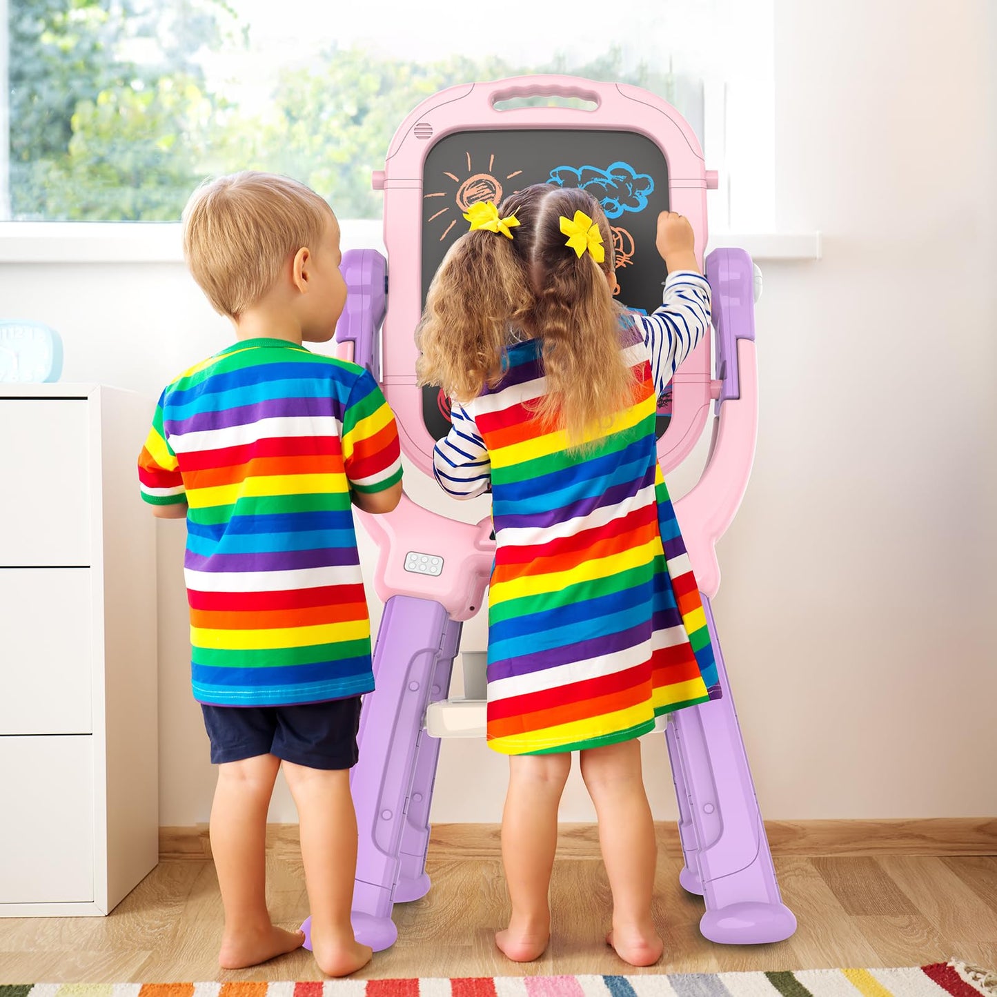 Ylovetoys Adjustable Kids Easel – Double-Sided Magnetic Art Easel with Accessories | 360° Rotating Studio | Gift for Ages 3+