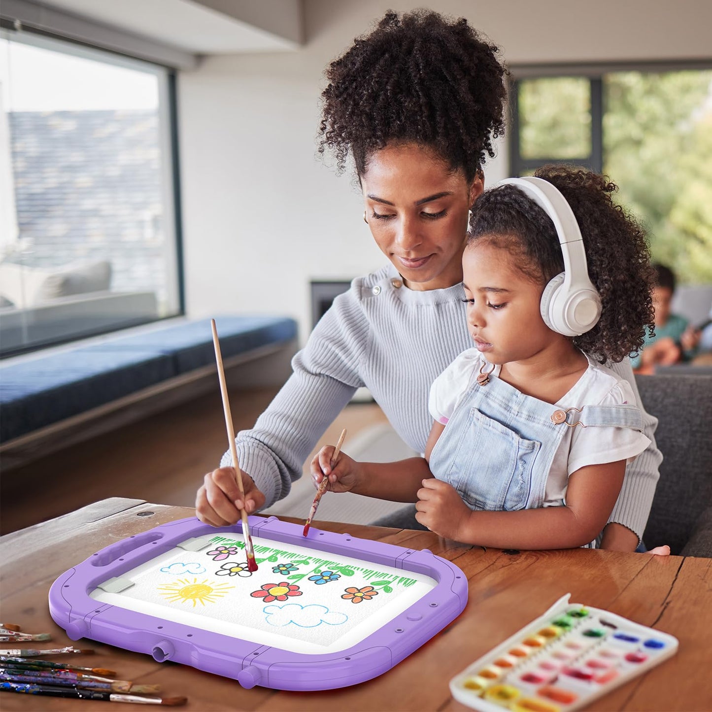 Ylovetoys Adjustable Magnetic Double-Sided Easel for Kids - Purple-Red