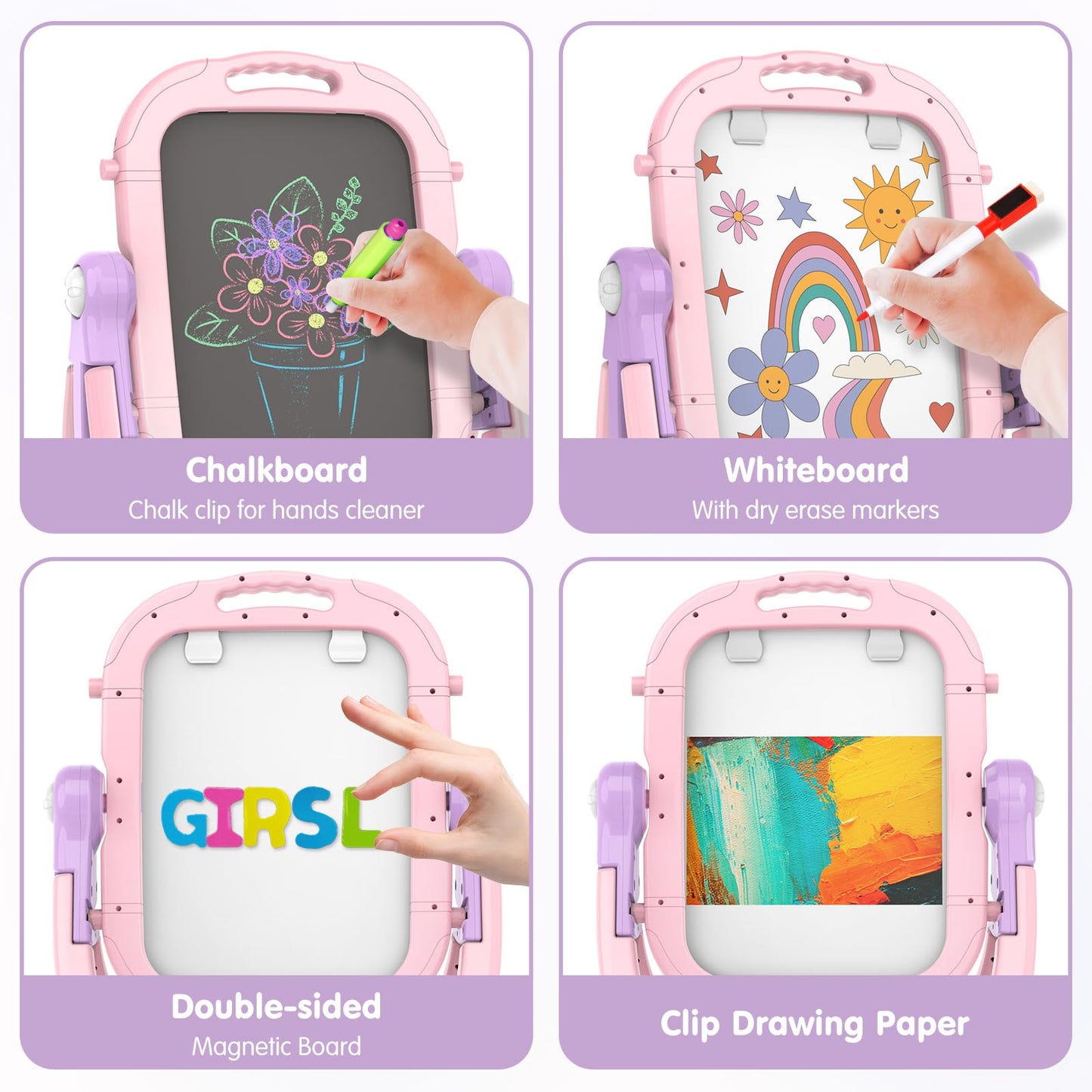 Ylovetoys Adjustable Kids Easel – Double-Sided Magnetic Art Easel with Accessories | 360° Rotating Studio | Gift for Ages 3+