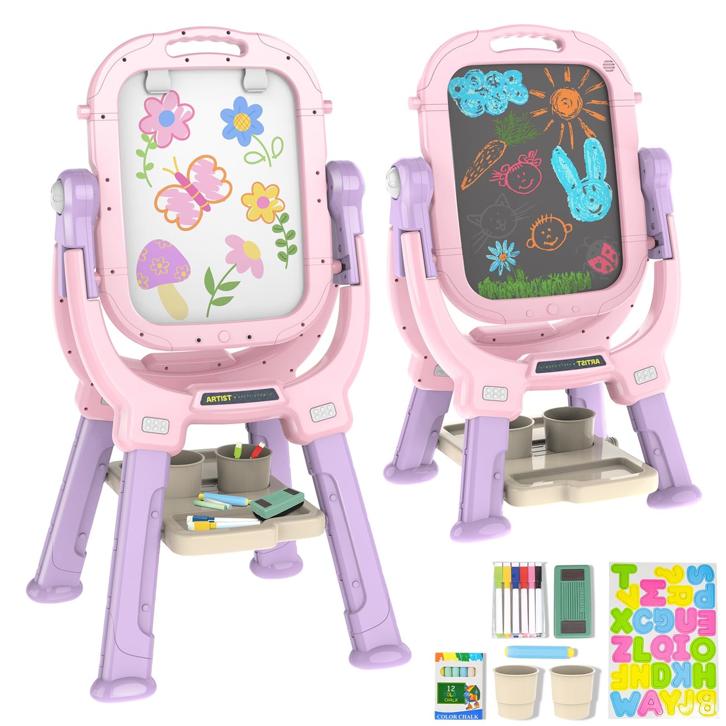 Ylovetoys Adjustable Kids Easel – Double-Sided Magnetic Art Easel with Accessories | 360° Rotating Studio | Gift for Ages 3+