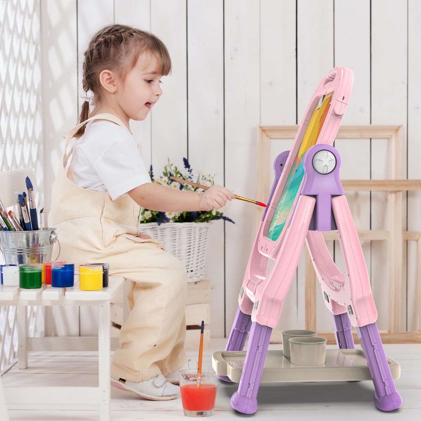Ylovetoys Adjustable Kids Easel – Double-Sided Magnetic Art Easel with Accessories | 360° Rotating Studio | Gift for Ages 3+