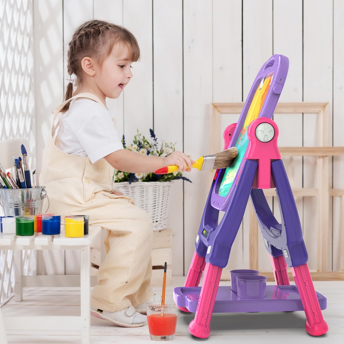 Ylovetoys Adjustable Magnetic Double-Sided Easel for Kids - Purple-Red
