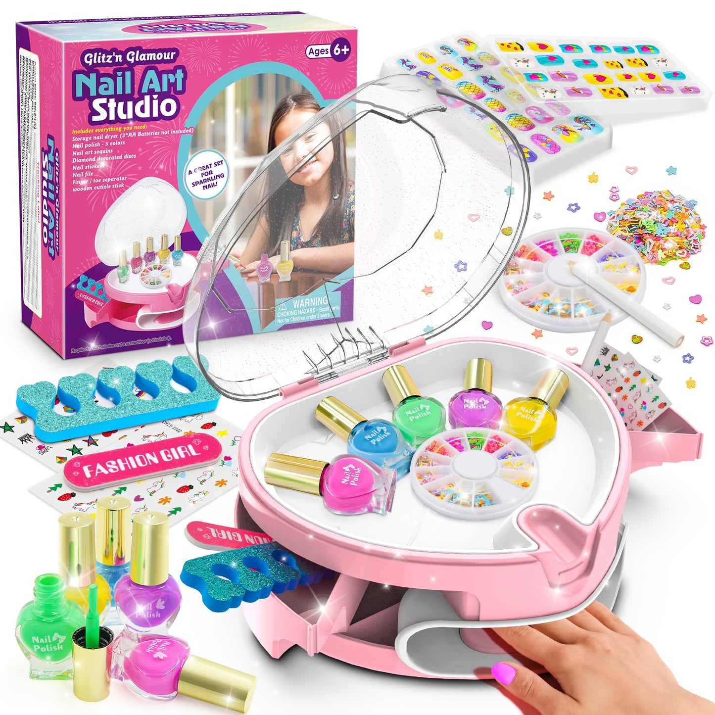 Ylovetoys Kids Nail Polish Set — All-in-One Nail Salon Kit for Girls 7-12 (Non-Toxic)