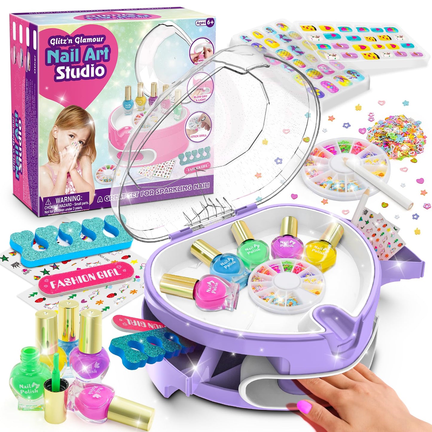 Ylovetoys Kids Nail Polish Set & All-In-One Nail Dryer Salon for Girls 7-12