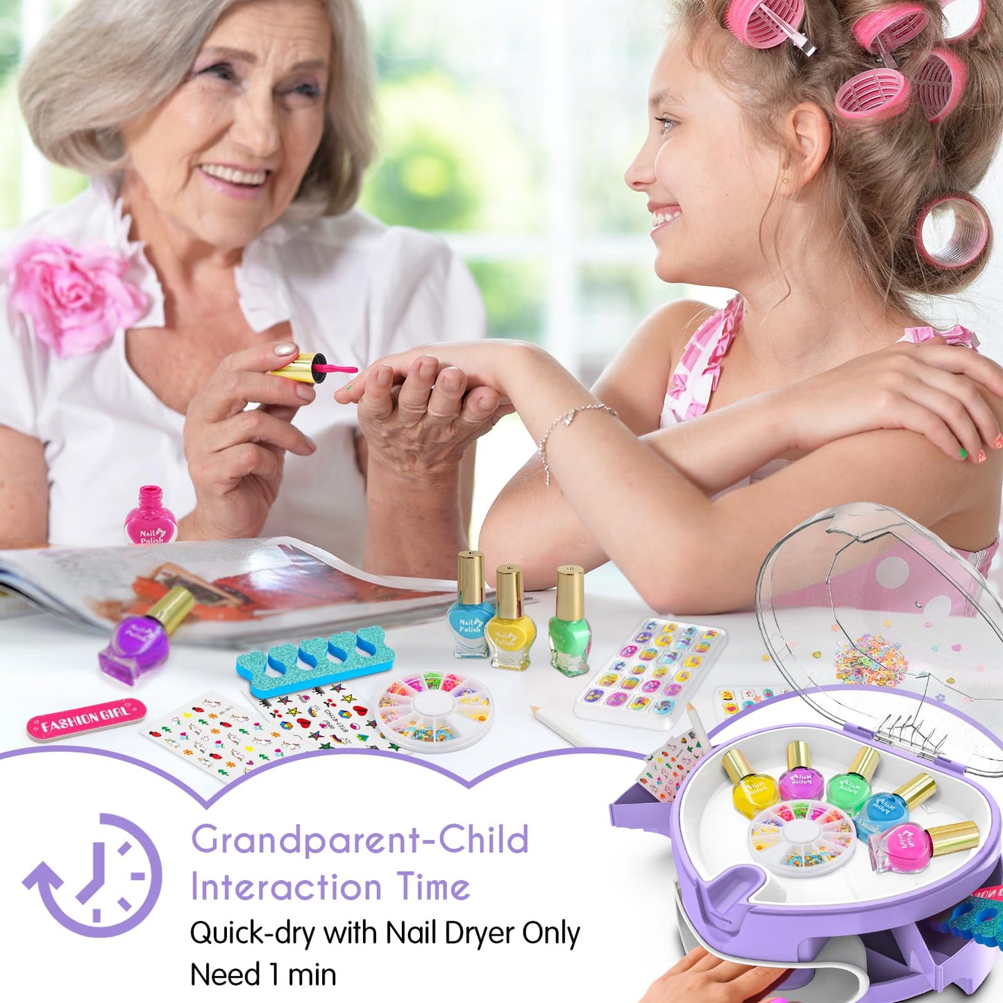Ylovetoys Kids Nail Polish Set & All-In-One Nail Dryer Salon for Girls 7-12
