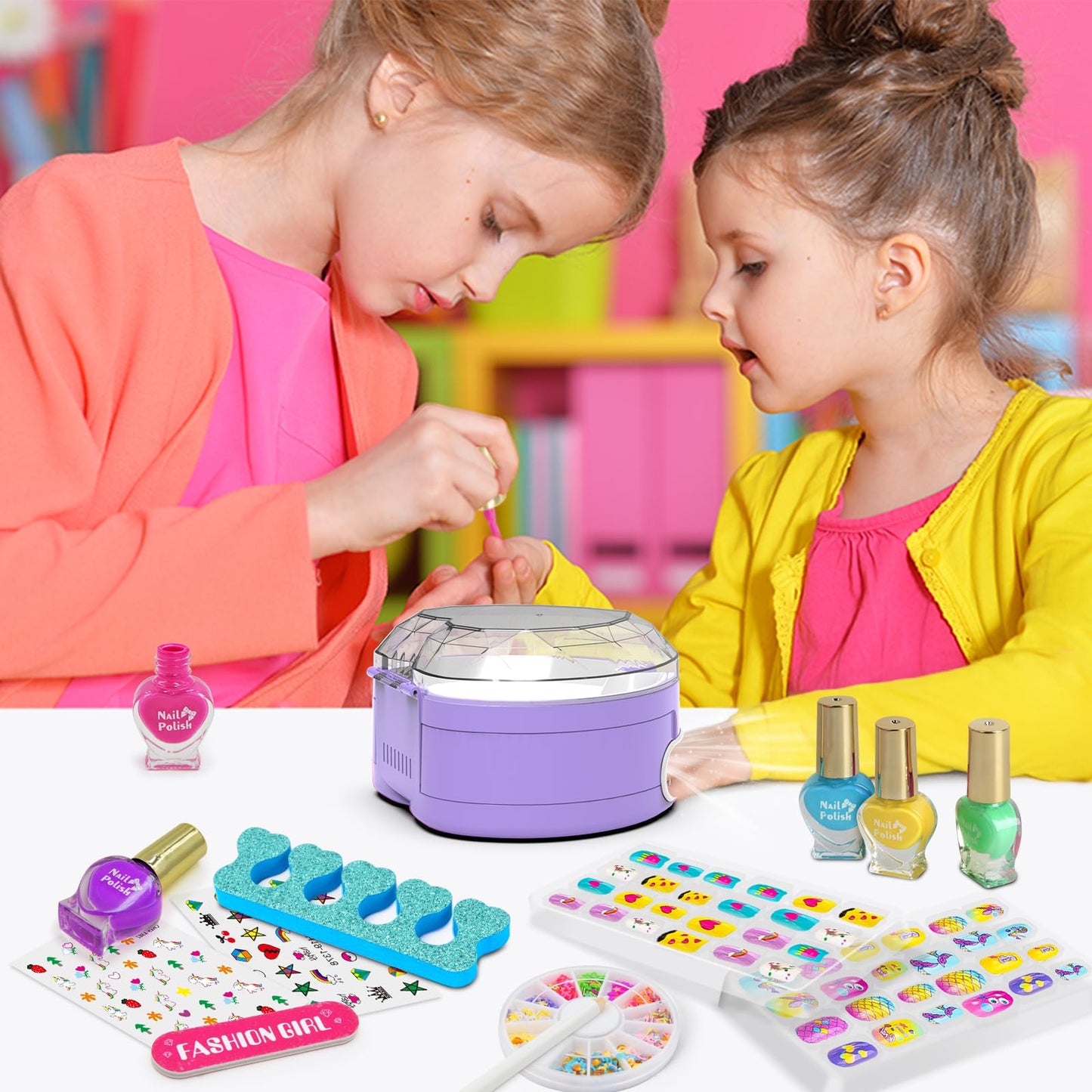Ylovetoys Kids Nail Polish Set & All-In-One Nail Dryer Salon for Girls 7-12