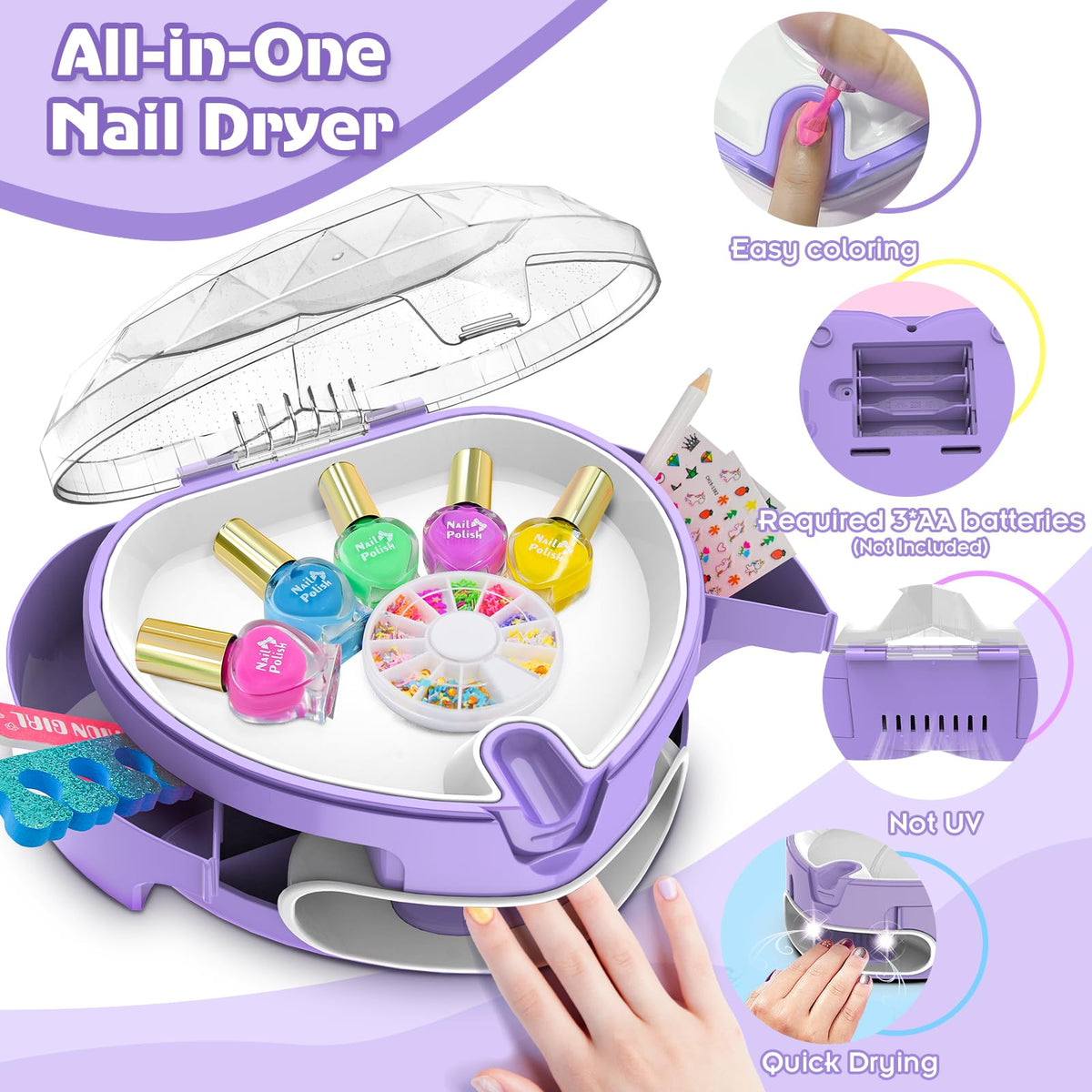 Ylovetoys Kids Nail Polish Set & All-In-One Nail Dryer Salon for Girls 7-12