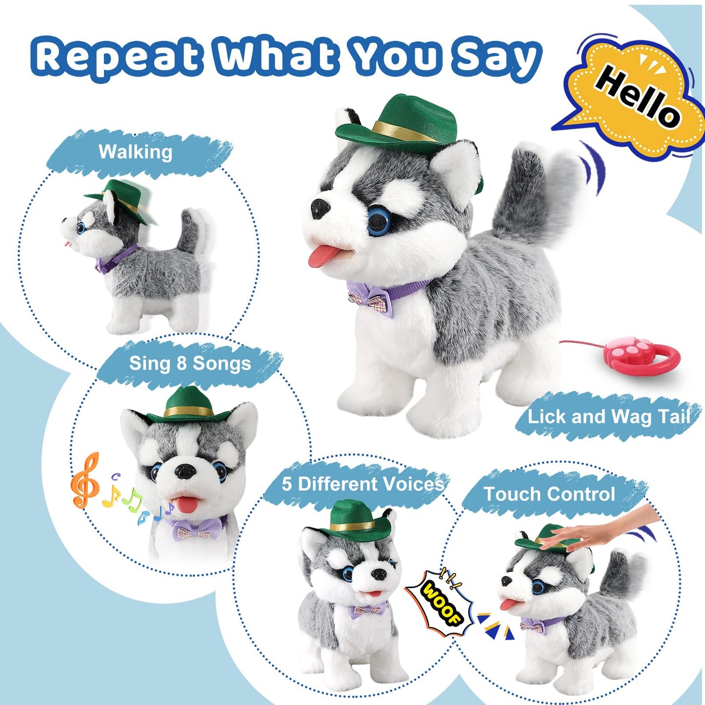 Ylpaprm Walking Husky Toy with Leash – Interactive Plush Puppy for Kids