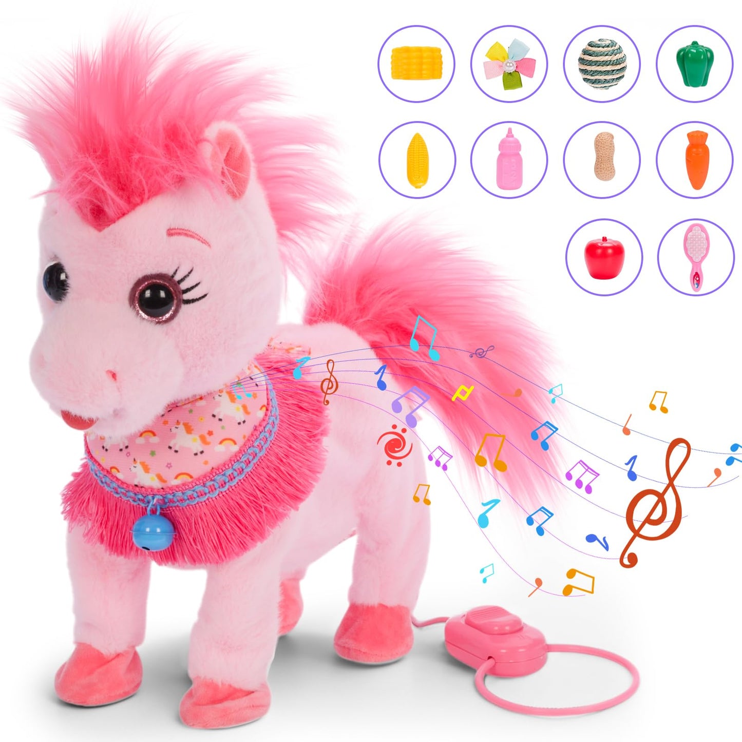 Ylpaprm Pink Walking Pony Set - Interactive Talking Plush Toy for Kids 3+