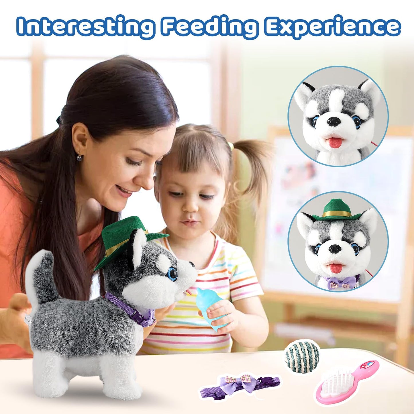 Ylpaprm Walking Husky Toy with Leash – Interactive Plush Puppy for Kids