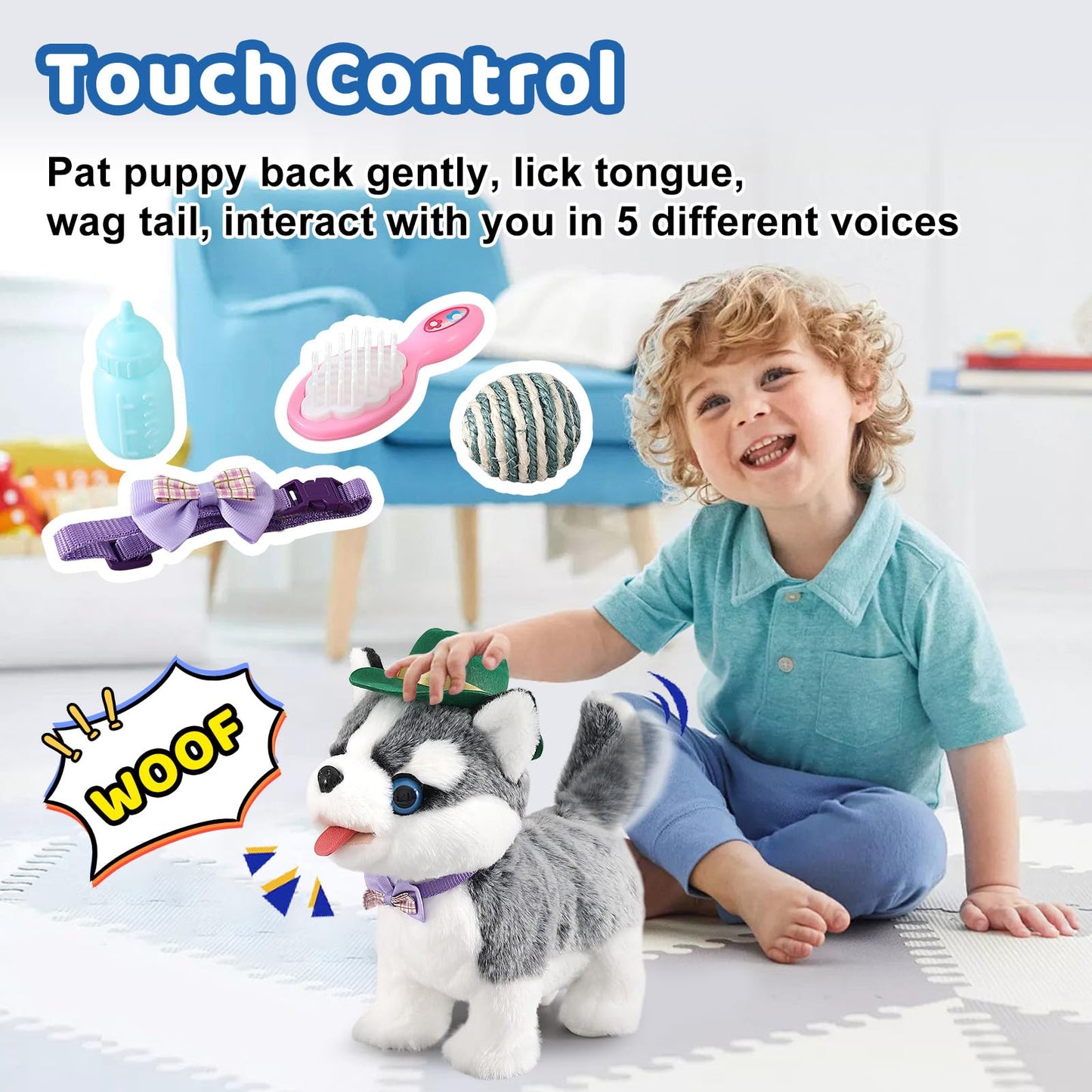 Ylpaprm Walking Husky Toy with Leash – Interactive Plush Puppy for Kids